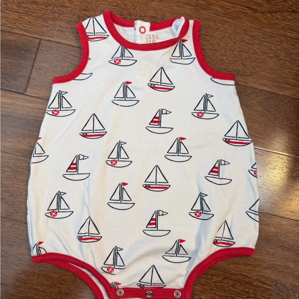 The Beaufort Bonnet Company Red and White Sailboat Bodysuit